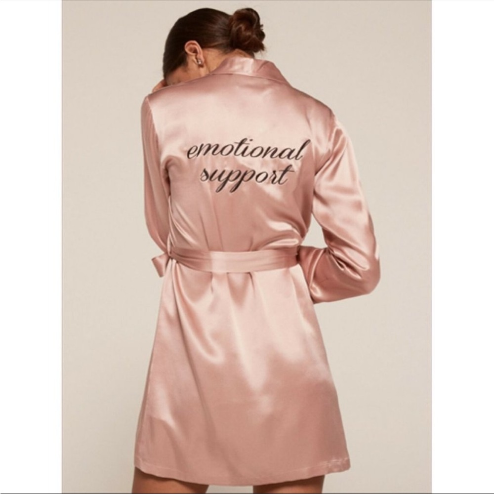Reformation “Emotional Support” Silk Bridal Robe in Blush XS